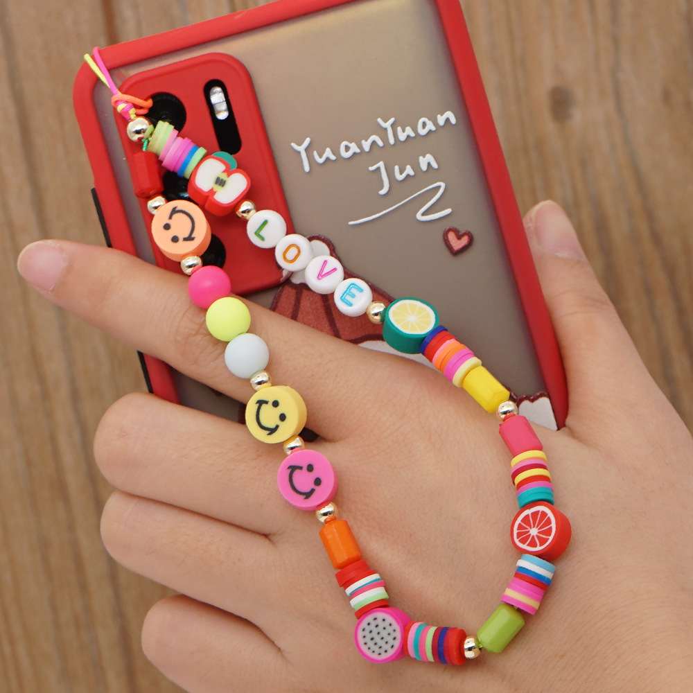 New colored soft pottery DIY handmade mobile phone chain mobile phone neck key chain chain certificate anti-lost rope