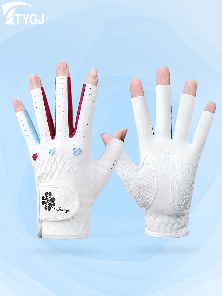 Picture of Golf Gloves for Women Korean Style Half-Finger Non-Slip Golf Microfiber Gloves Breathable Wear-Resistant Gloves 1 Pair