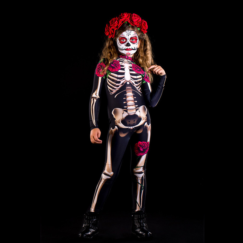 Picture of FC637 in stock European and American Halloween Women's Distinctive cosplay Family Dress Rose Skeleton Printed Pants
