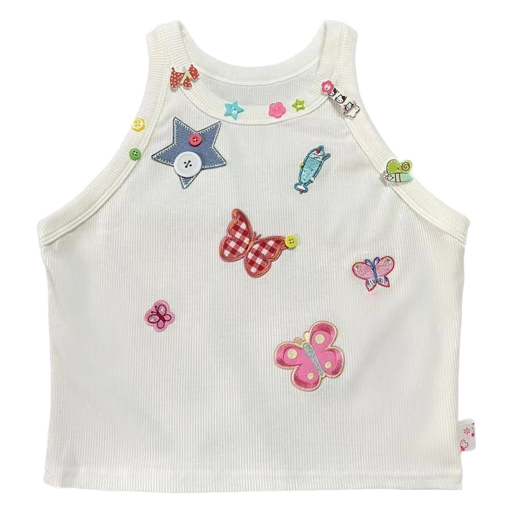 Sweet and spicy style fun embroidered small vest summer new handmade beaded slim design short top women's wholesale