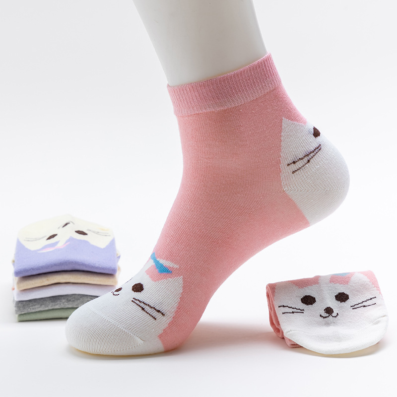 Cross-Border Autumn and Winter Cat Women's Cotton Mid-Calf Socks Kitten Face Ins Trendy Cartoon Socks Animal Cotton Socks Sweet