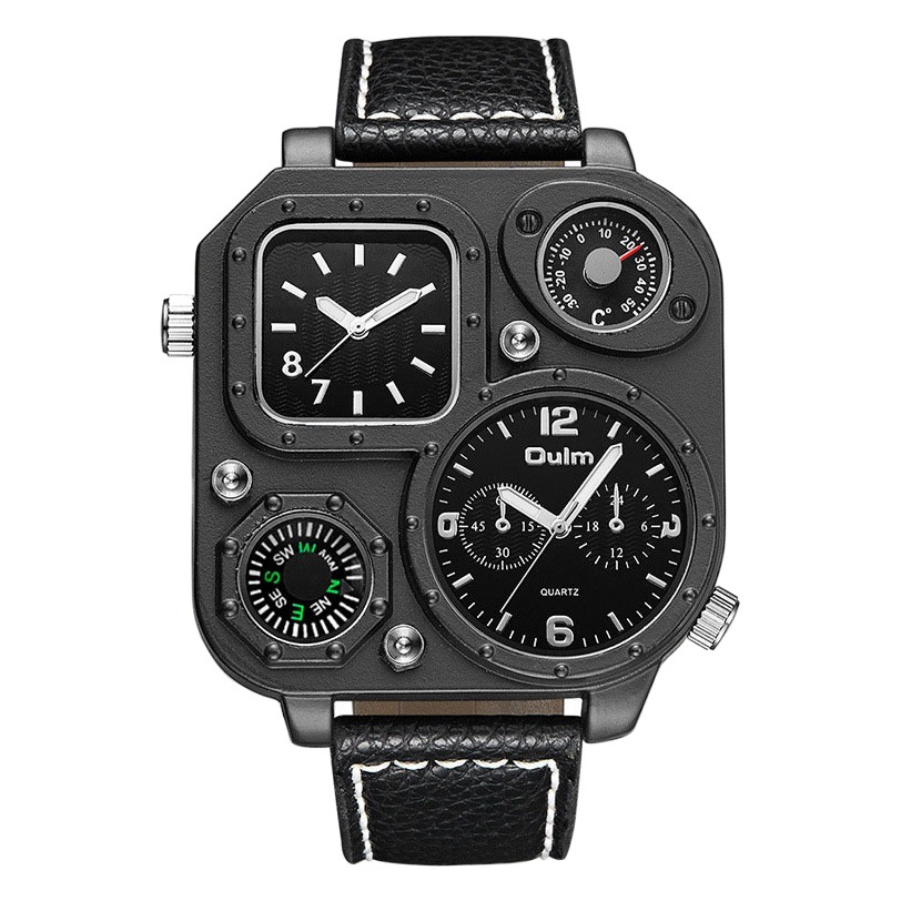 High-Looking Popular Live Broadcast Oulm European Laser Men's Quartz Watch Fashion Watch Compass Large Dial Dual Time Area Leather