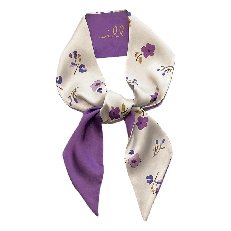 French Style Purple Small Long Silk Scarf Women's Spring Summer Autumn All-match Hair Band Tie Hair Thin Narrow Tie Bag Ribbon Ribbon Scarf