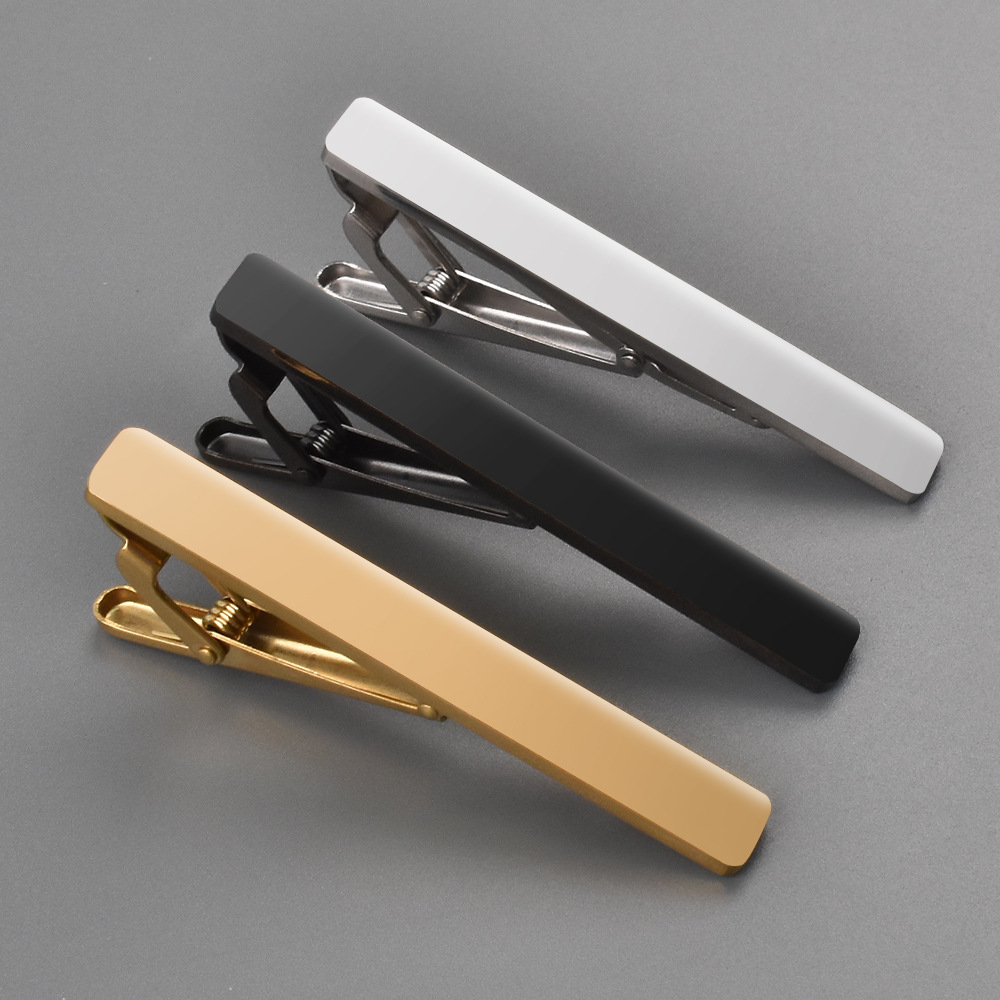 Cross-border New Stainless Steel Mirror Polished Tie Clip Men's Simple Glossy Laser LOGO Suit Tie Clip Men