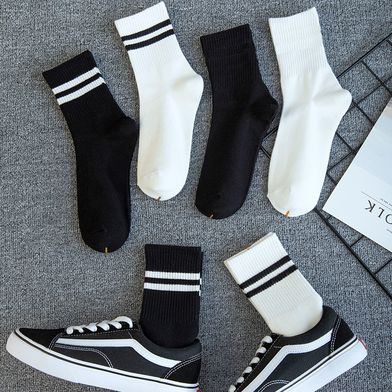 Picture of Socks women's mid-calf length socks men's deodorant cotton couple socks student stockings ins trendy long black white spring and autumn cotton socks