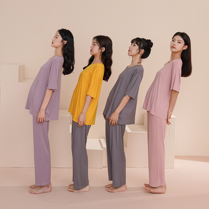 Modal Cotton Pajamas Women's Summer Short-sleeved Pants suit High-end plus size Spring and Summer Home Clothes with Chest Pad