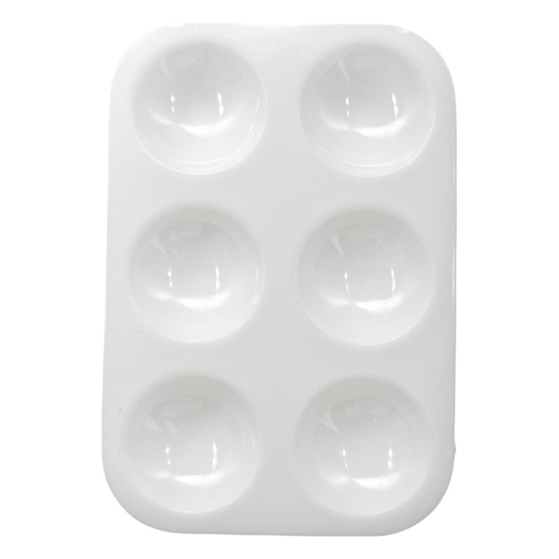Factory wholesale 6-hole rectangular palette white thick hard plastic pigment plate gouache art painting supplies