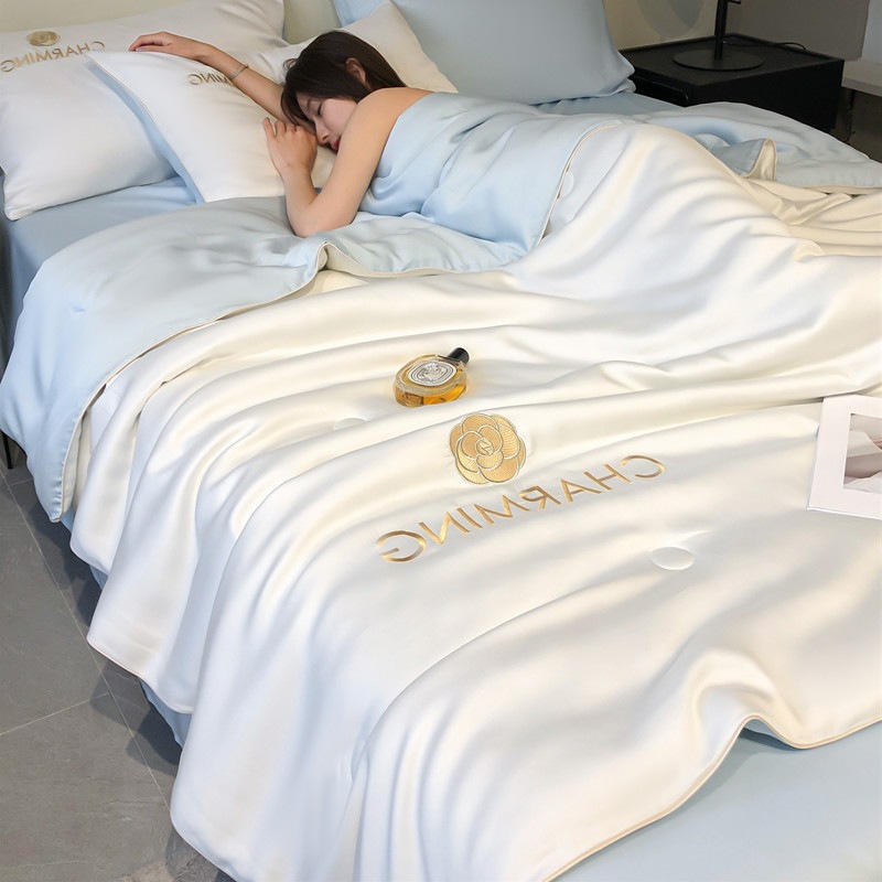 Picture of Class a Light Luxury Washed Ice Silk Summer Quilt Four-Piece Set Air-Conditioned Quilt Embroidered Summer Cool Quilt Three-Piece Set Summer Thin Quilt Ins