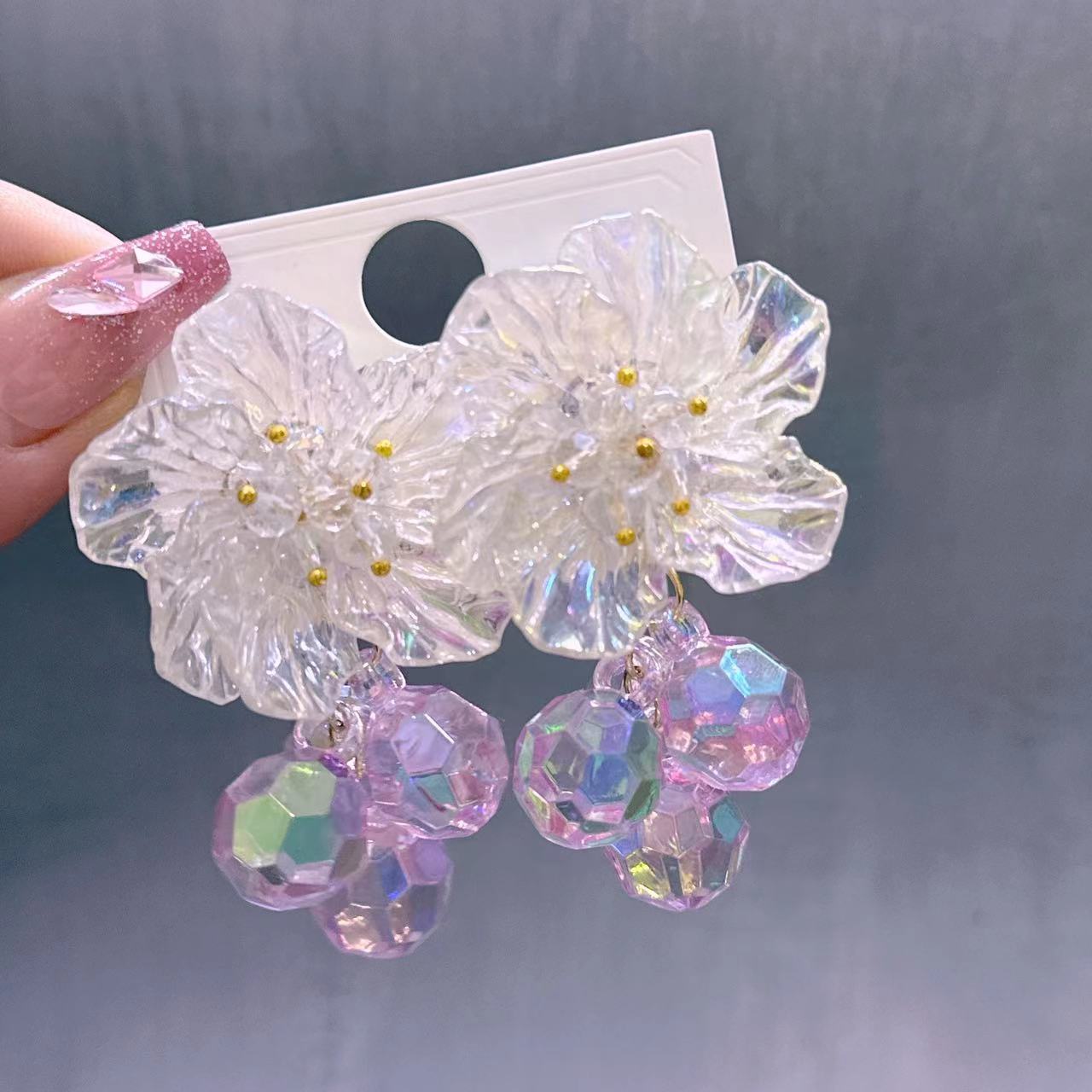 New handmade leaf flower purple colored ball earrings personality exaggerated vacation photography wedding photography fairy