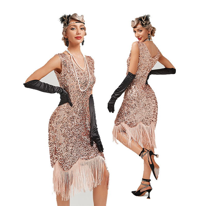 Picture of 1920 Retro Sequin Dress Gatsby Ball Tassel dress Party Dancing Dress Beaded Toast Dress