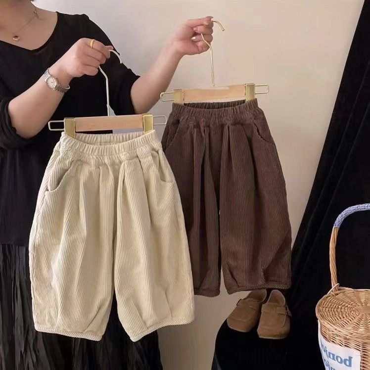 Boys and Girls Casual Trousers 2025 Spring and Autumn New Stylike Corduroy Sports Wide Leg Trendy