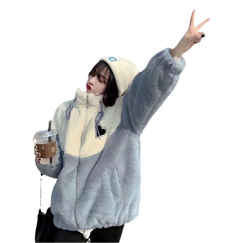 Lamb Velvet Outwear Women's Autumn and Winter Clothing 2025 New Junior High School and High School Students Korean Style Loose Thickeneded Splicing Cotton Outwear Trendy