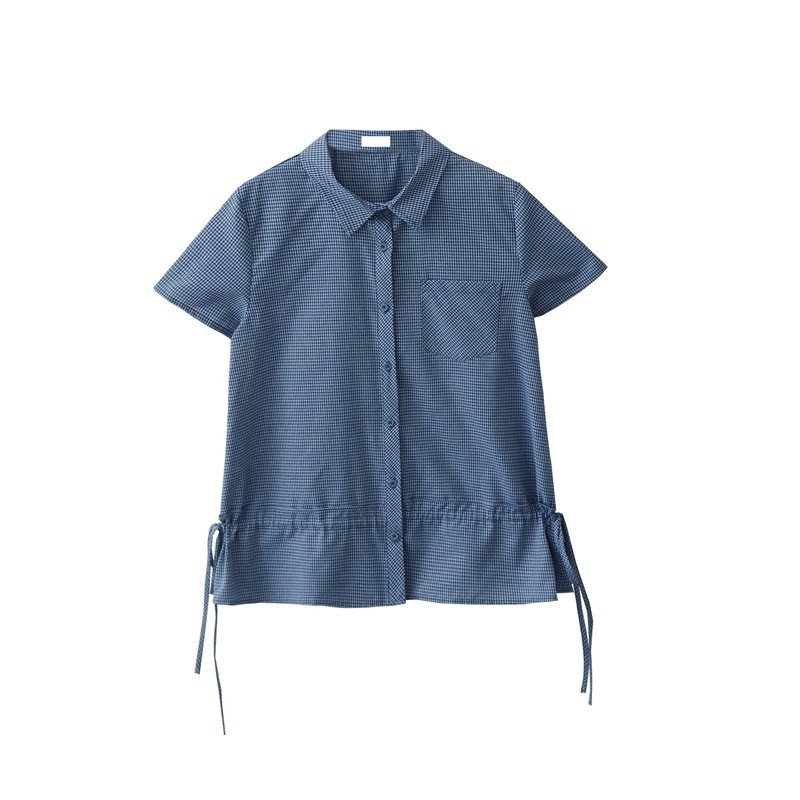 Summer new French collegiate style drawstring waist fungus short-sleeved shirt female niche design top