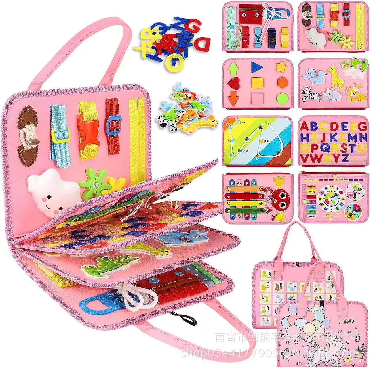Cross-border children's early education puzzle busy board baby toy bag provides CPC CE dressing felt learning board