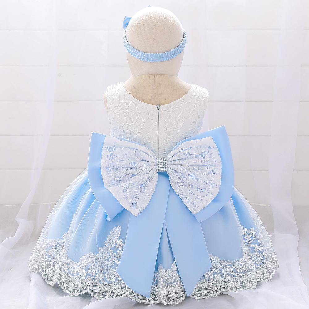 Picture of Amazon Baby Dress Big Bow Lace Wedding Dress Princess Dress Baby One Year Old Washable Dress with Hairband
