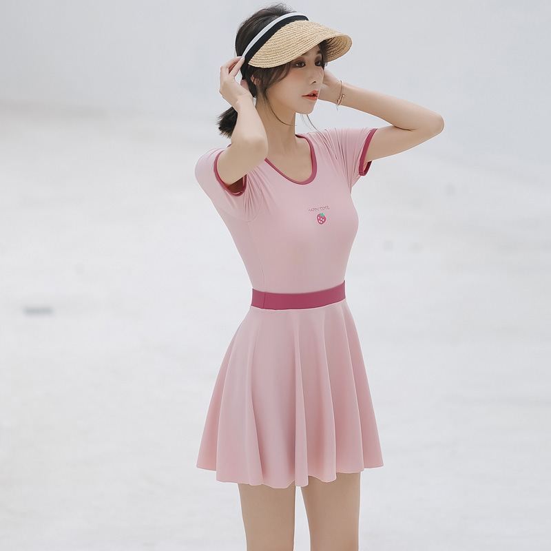 Korean New Cute Girls' Belly Covering Skirt Slimming Conservative Small Chest Hot Spring Triangle One-piece Two-piece Swimsuit for Women