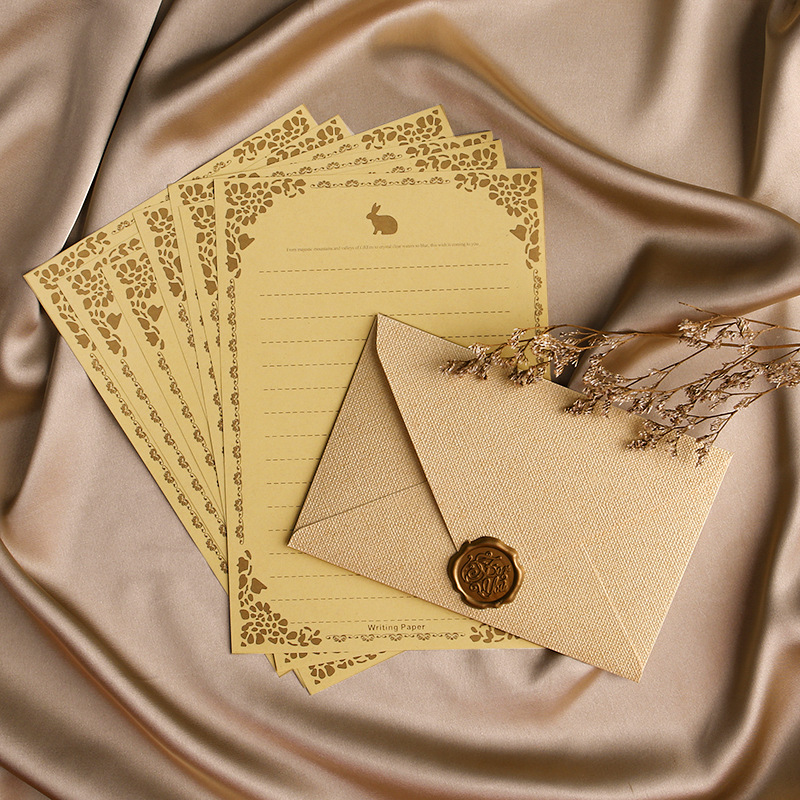 Picture of Linen Envelope Letter Paper Set Retro Love Letter Chinese Style Cowhide Special Paper Invitation Postcard Fire Paint Envelope
