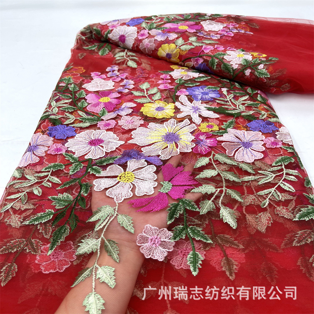 Picture of Small Fresh dress Dress Embroidered Mesh Fabric Spring and Summer Multicolor Flower Fashion Cheongsam Hanfu Embroidered Fabric