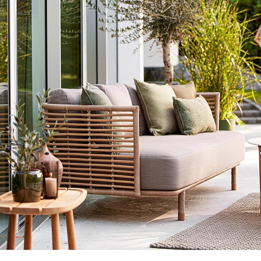 Outdoor Rattan Sofa Waterproof Sunscreen Living Room Courtyard Garden Terrace Outdoor Balcony Leisure Woven Rattan Chair Furniture