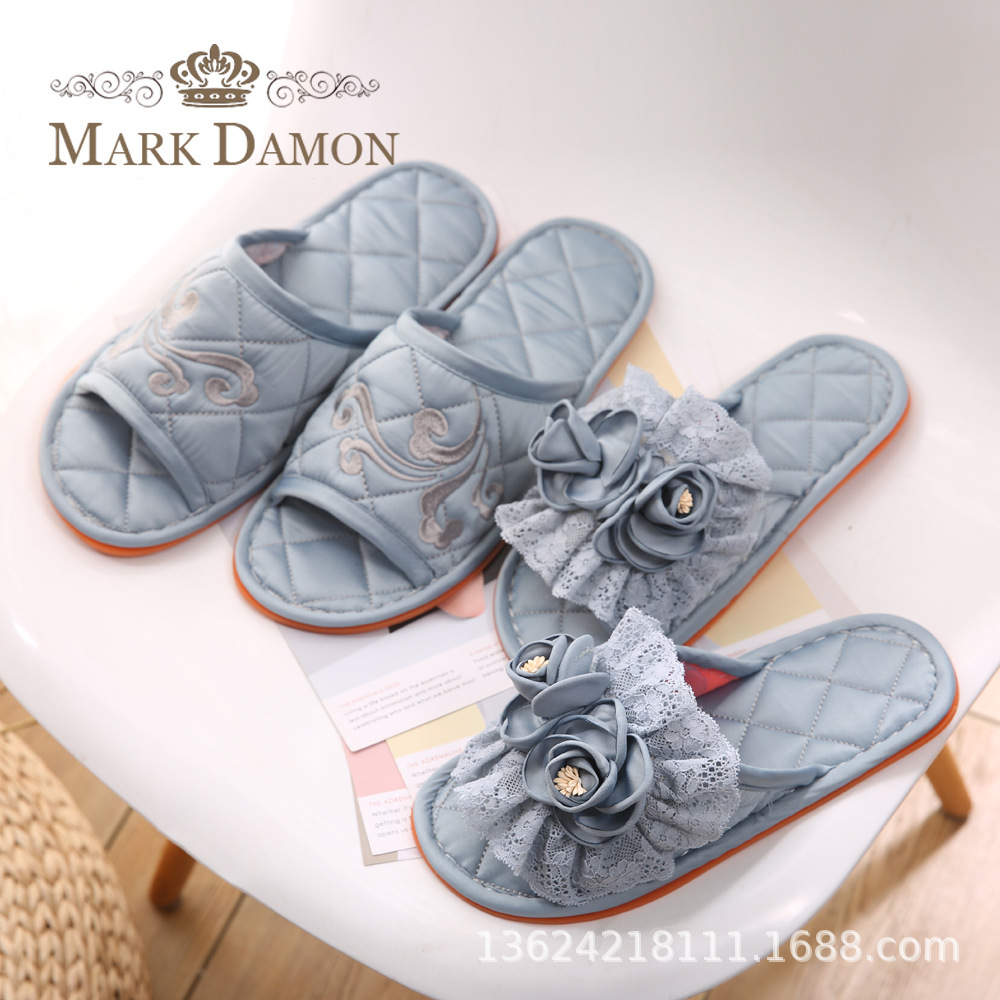 Cross-Border Male and Female Couples High-End Fabric Home Luxury Non-Slip Home Indoor Floor Slippers Four Seasons Handmade Original