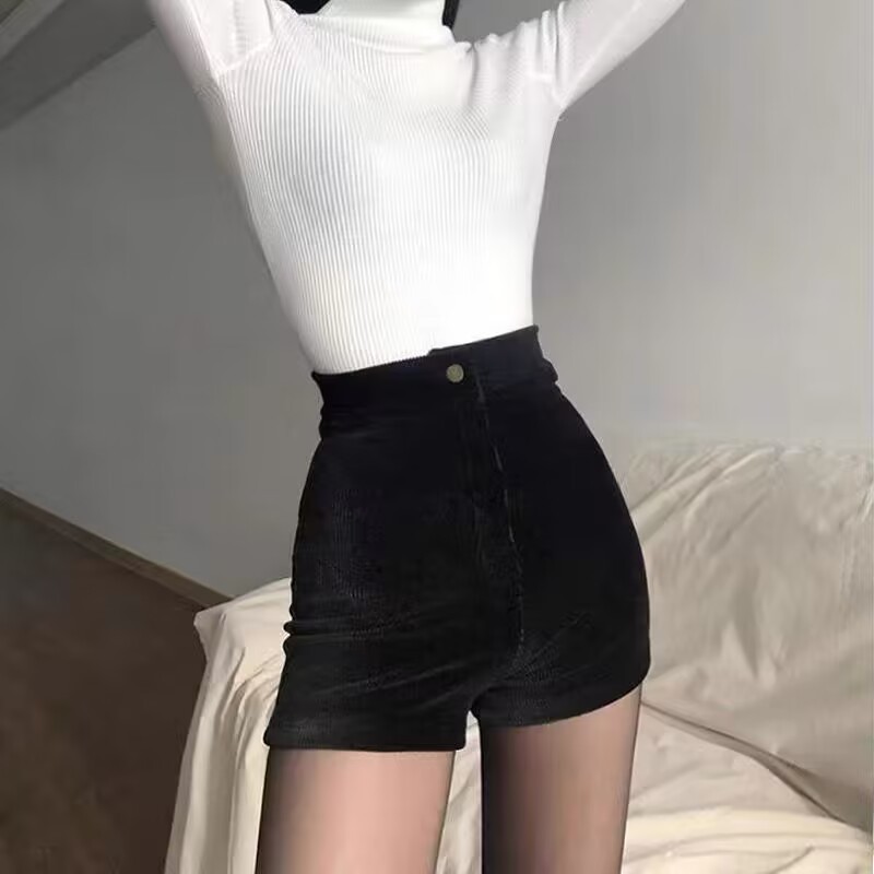 Picture of Simple autumn and winter high waist wide leg corduroy shorts women's slimming casual loose A- line pants fashion outerwear boot pants