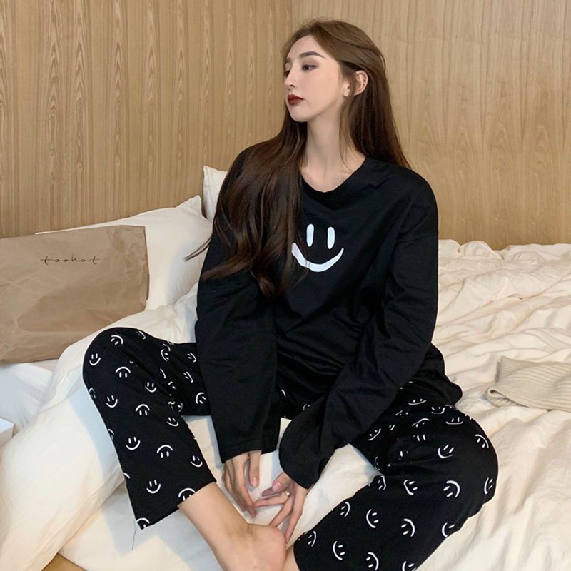 Dongdaemun South Korea smiley cartoon pajamas women's autumn winter long-sleeved trousers pullover Korean casual suit homewear