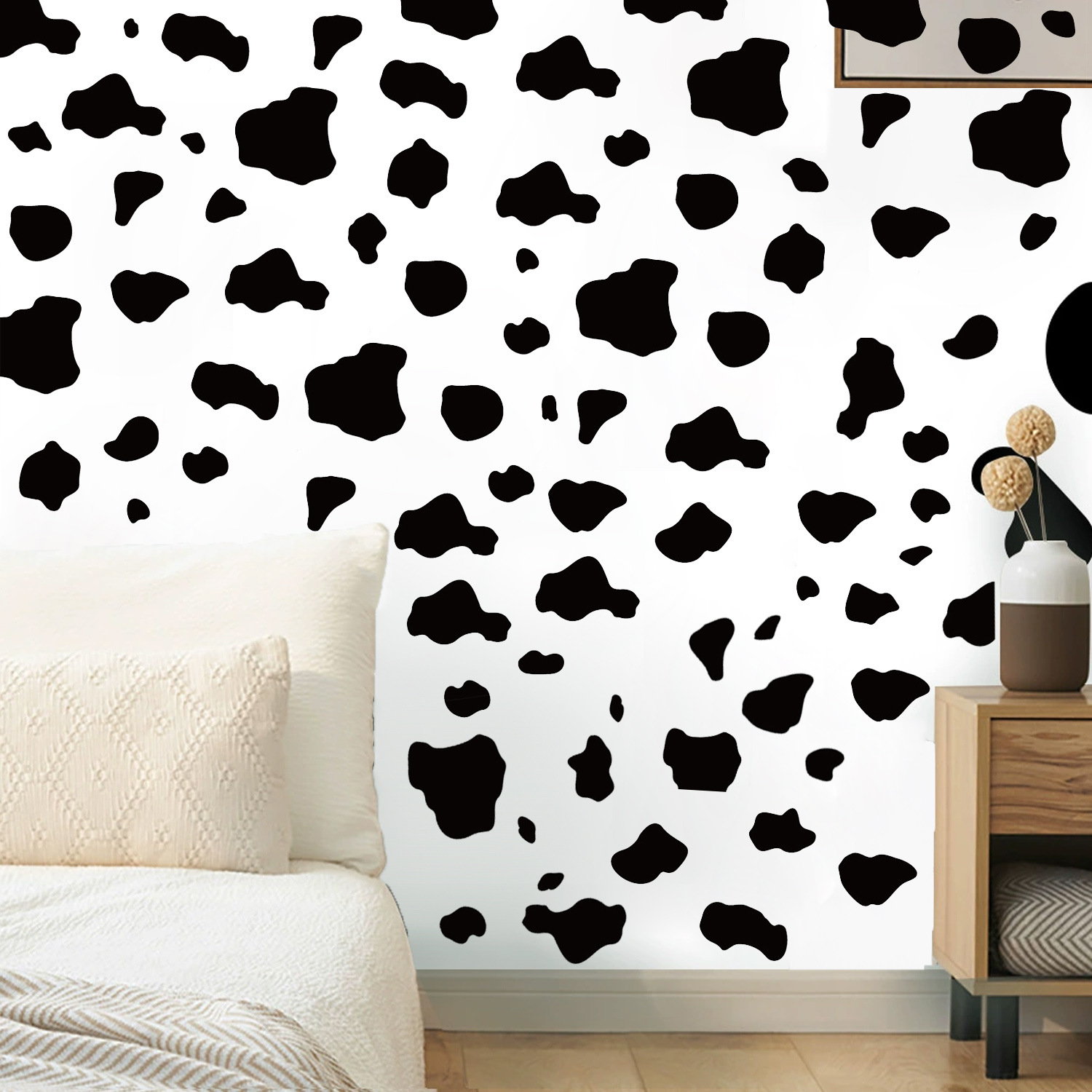 Picture of Cross-border Amazon Foreign Trade Cow Spotted Pattern Wall Stickers Black Geometric Stars Bedroom Home Decoration Wall Stickers