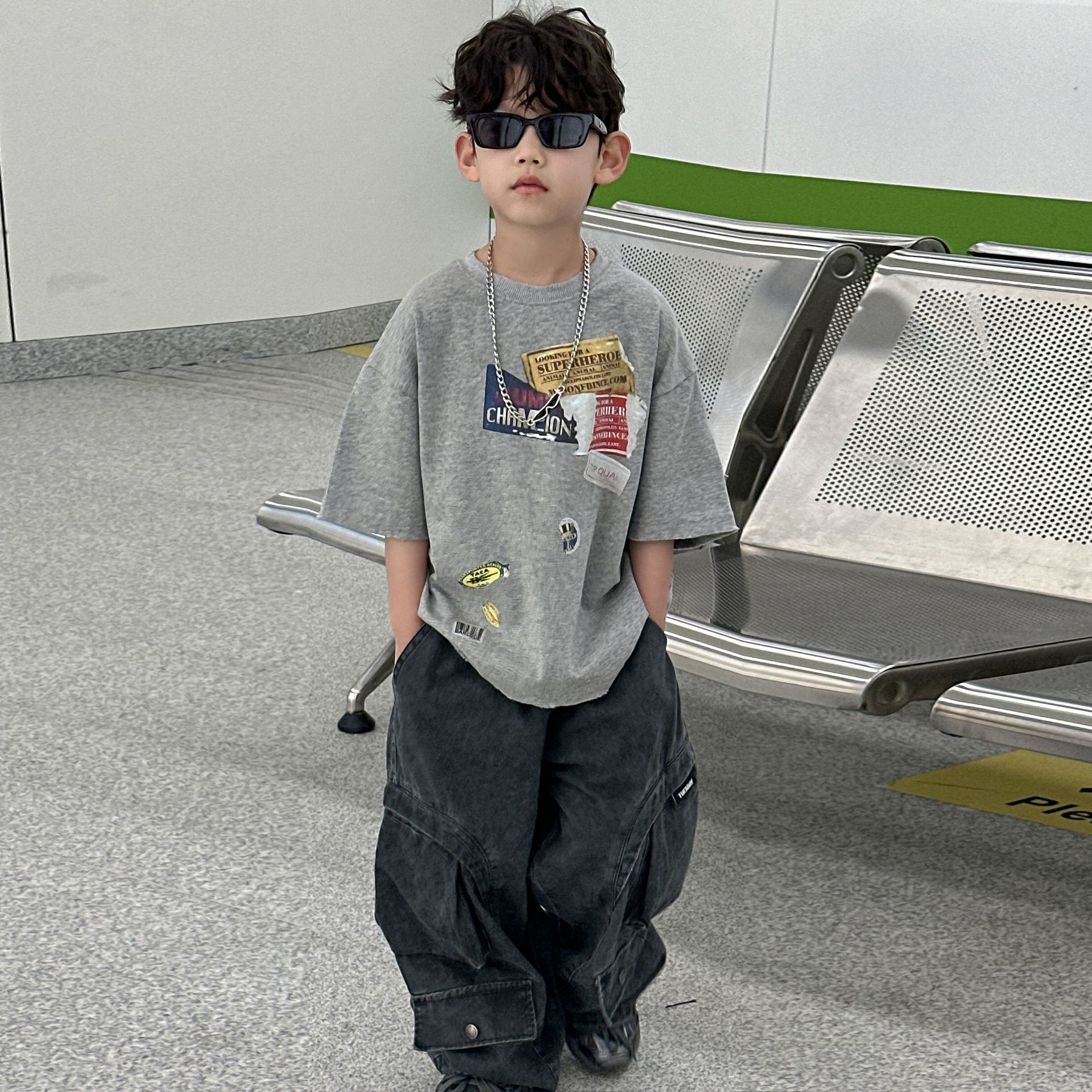 Children's Clothing Kidsren's Pure Cotton T-Shirt 2025 Summer New Style Boys' Short-Sleeved Korean Style Tops Versatile Kidsren's Summer Clothing Trendy T-Shirt