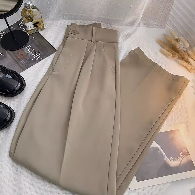 Picture of Wide Leg Pants Women's Summer Korean-style High Waist Loose Slimming Straight Elegant Dosing Casual All-match Black Trendy Pants