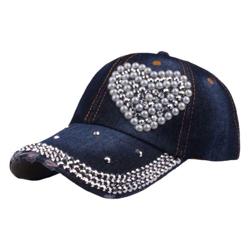 Hat Women Fashion Pearl Peach Heart Diamond Baseball Cap Cap Casual Sun Hat Sunscreen Cap Cross-border Amazon