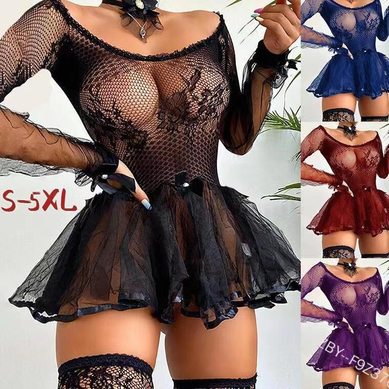 Cross-border sexy net clothing perspective puffy skirt underwear pajamas women's pure desire clothing suit clothing uniform 376