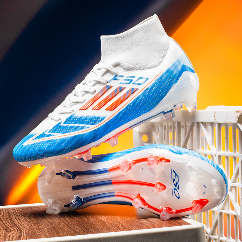 Cross-Border Large Size F50 Football Shoes High-Top Tf Broken Spikes Artificial Turf Long Spikes Male and Female Student Game Training Shoes