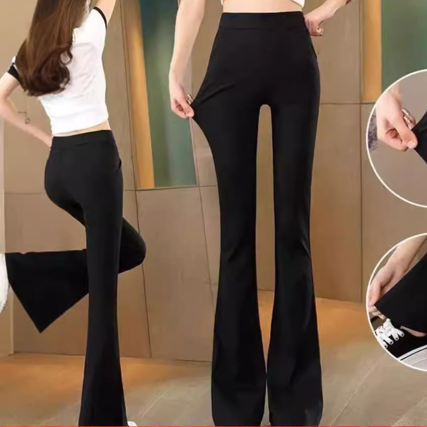 Black Micro-flared Pants Women's 2024 Summer New High Waist Slimming Small Women's Micro-pants Elastic Waist Stretch Trousers