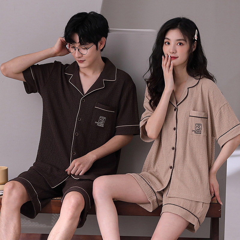 2023 Summer New Couple Pajamas Women's Lapel Cardigan Short Sleeve Shorts Korean Style Casual Men's Home Clothes