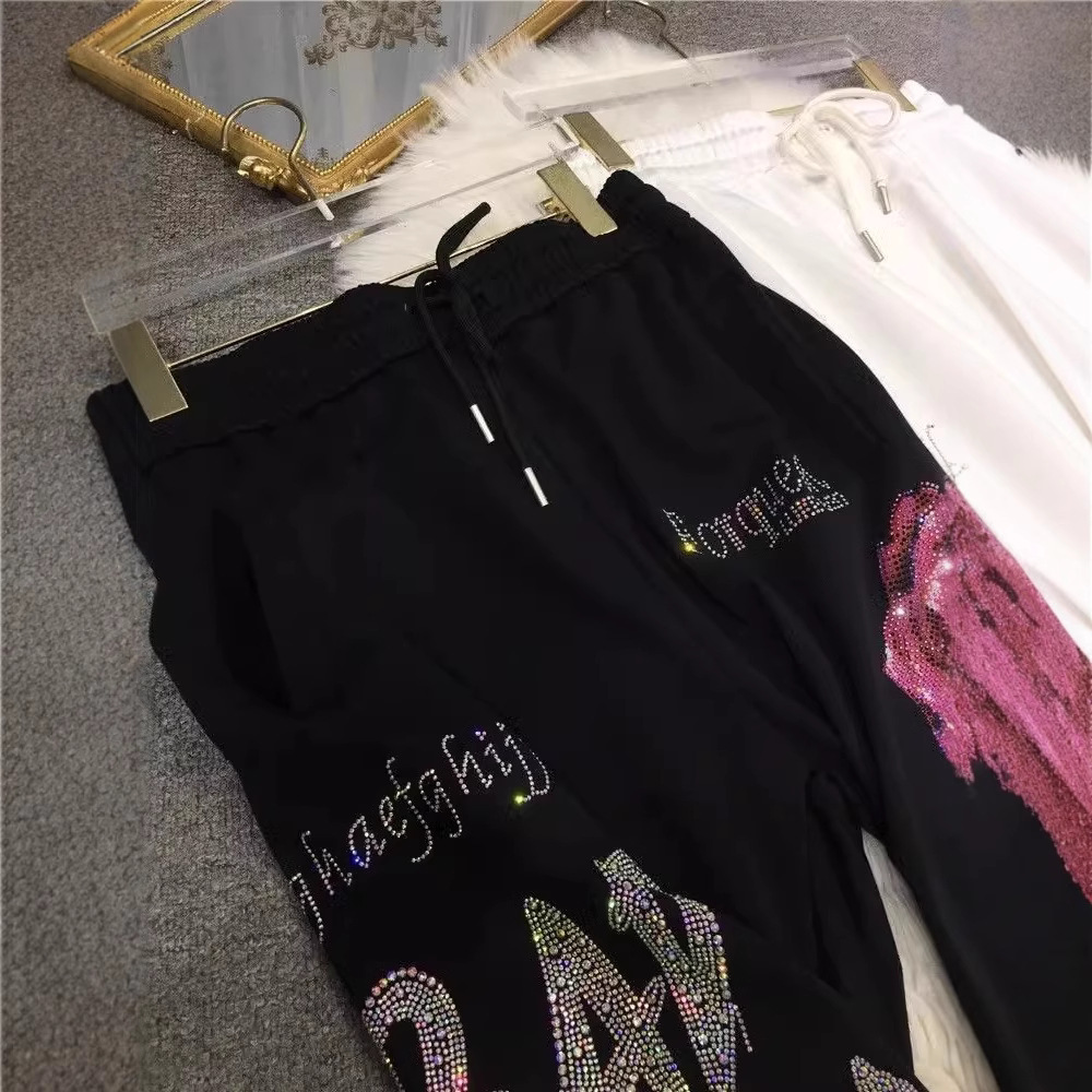 Picture of Extras Size 1.00 kg-150.00 kg Chubby M New Arrival Heavy Industry Hot Drilling Pants Women's Light Luxury Flower High Waist Slimming Leg Sports Pants