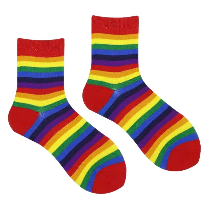 Women's Rainbow Socks Japanese Style Striped Mid-Calf Socks High Colorful Long Socks Cute Trendy Socks