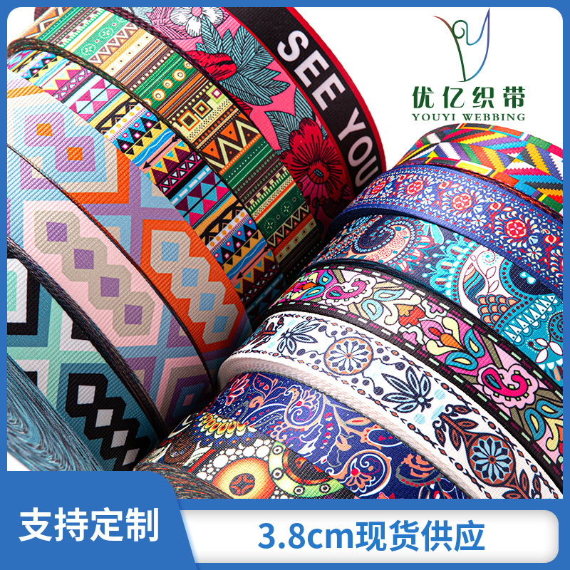 3.8cm Digital Printing Ribbon in stock Supply Bohemian Ethnic Double-sided Polyester Ribbon Printing