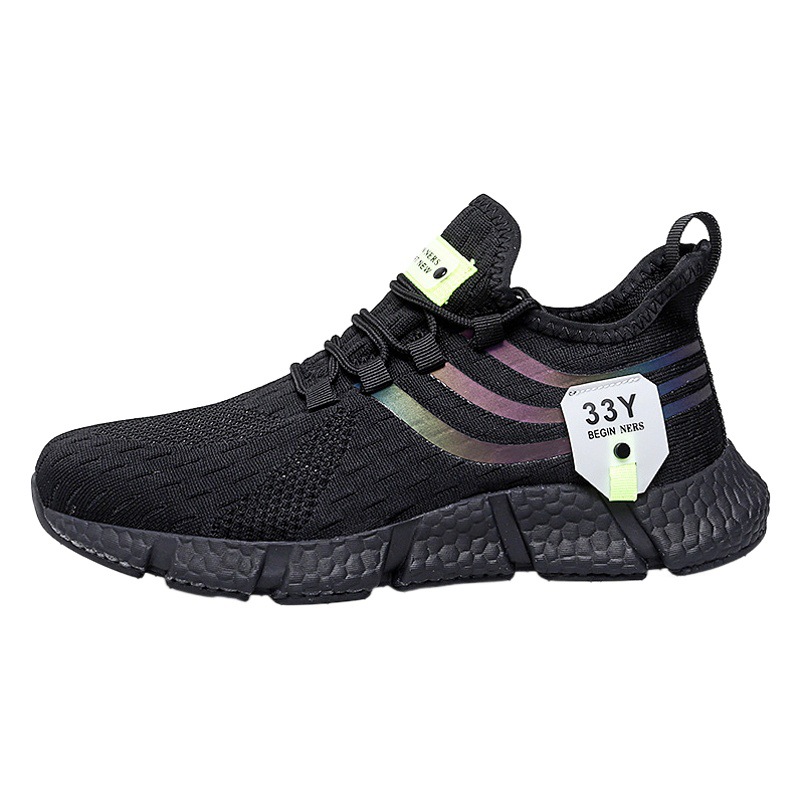 A generation of cross-border light running shoes men's soft bottom shock absorption fly woven mesh sneakers men's breathable popcorn bottom men's shoes