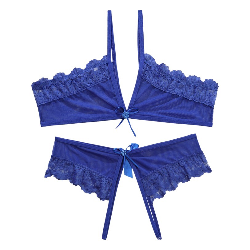 Open Sexy Underwear Large Size Perspective Mesh Temptation Sling Sexy Lace Women's Underwear Set 8048
