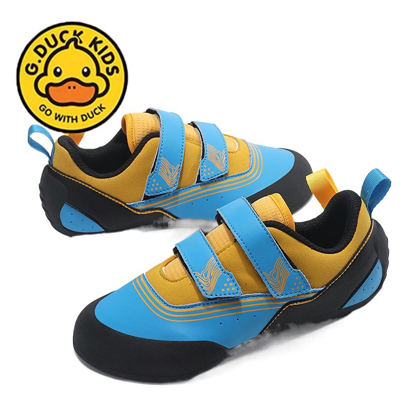 Little Yellow Duck New Rock Climbing Shoes Children's Boys and Girls Bouldering Shoes Outdoor Professional Velcro Entry Indoor Training Shoes