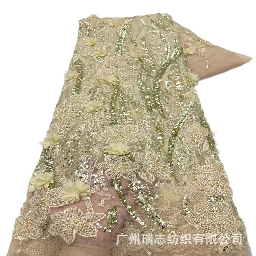 Picture of New Cross-border Europe, America, Middle East and Africa Three-dimensional Flower Beaded Lace Wedding Dress Children's Wear Fabric