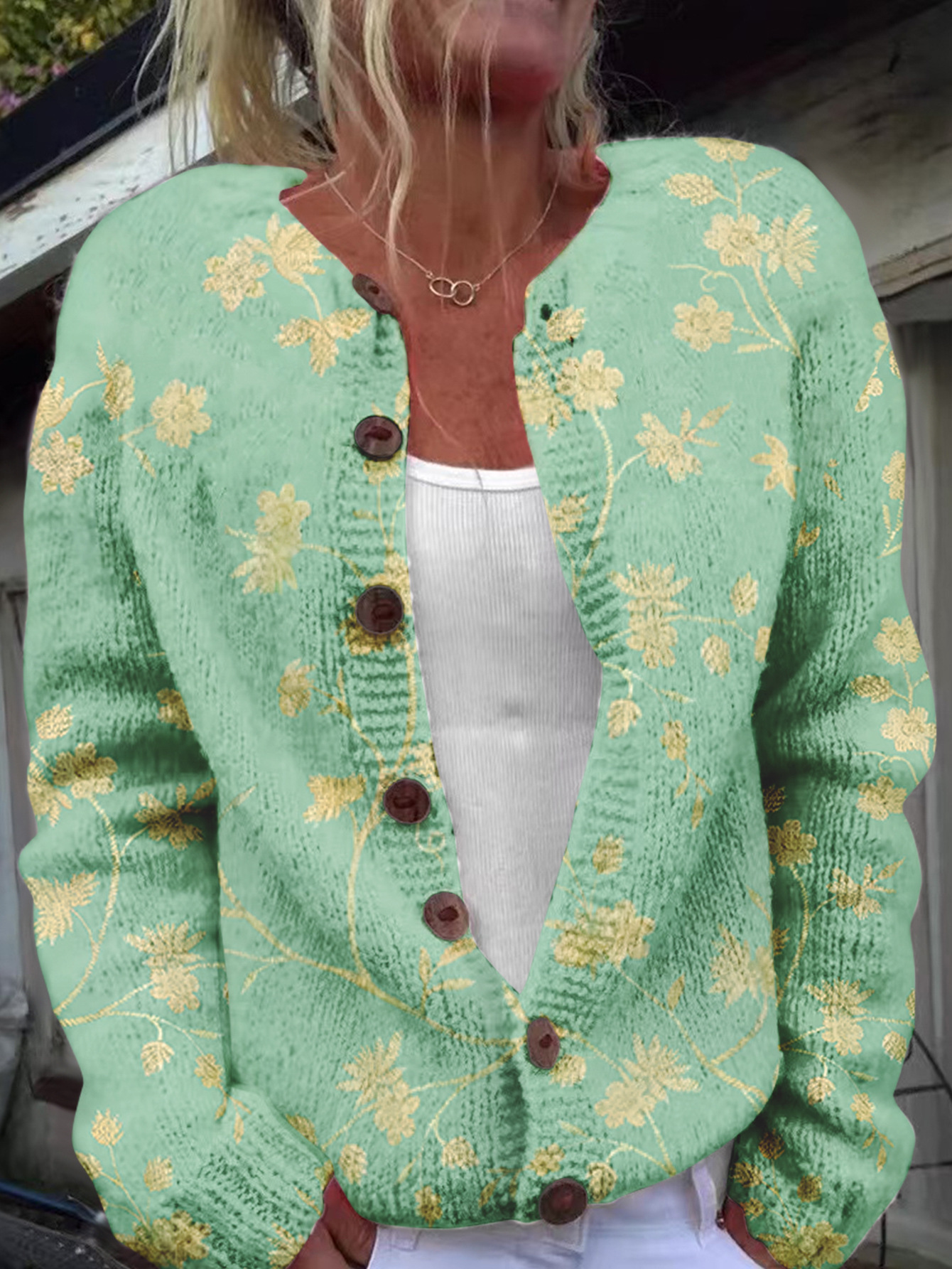 Picture of In stock new European and American cross-border Amazon loose cardigan long sleeve crew neck 3D printed sweater women's knitwear