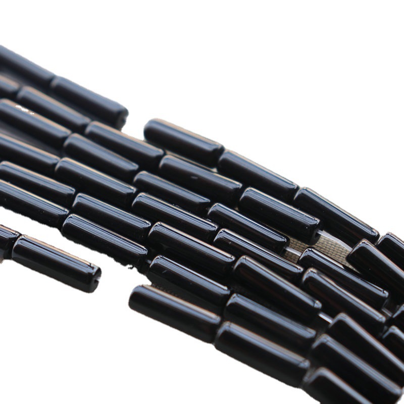 Picture of Black agate tube bead accessories crystal gem small cylindrical loose beads diy hairpin tassel earrings material play bracelet