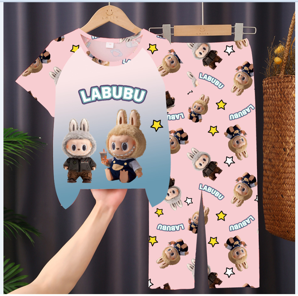 Picture of Children's Pajamas 2025 New Summer Thin Short-sleeved Trousers Girls' Large Children's and Girls' Home Clothes Summer Outer Wear