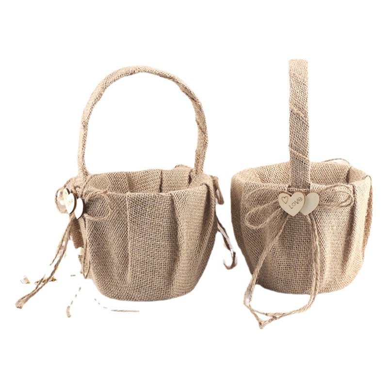 Wedding basket linen handle basket Western-style forest wedding flower girl flower basket factory wholesale