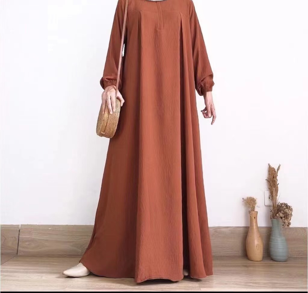 Picture of Foreign trade new cross-border Middle East solid color long sleeve zipper round neck dress Muslim dress factory batch in stock