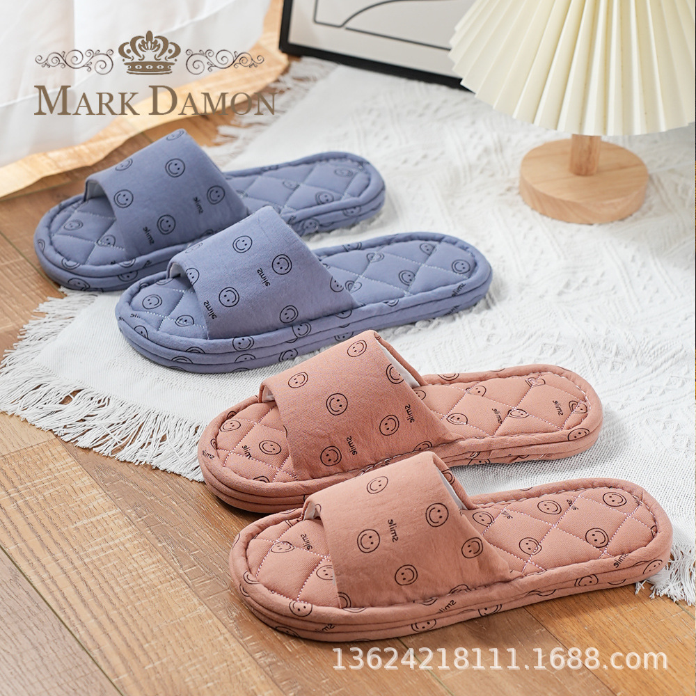 Cross-Border Pure Cotton Fabric Home Slippers for Men with Three-Layer Fabric Sole, Thickened Anti-Slip Particles, Indoor Slippers, Silent and Comfortable