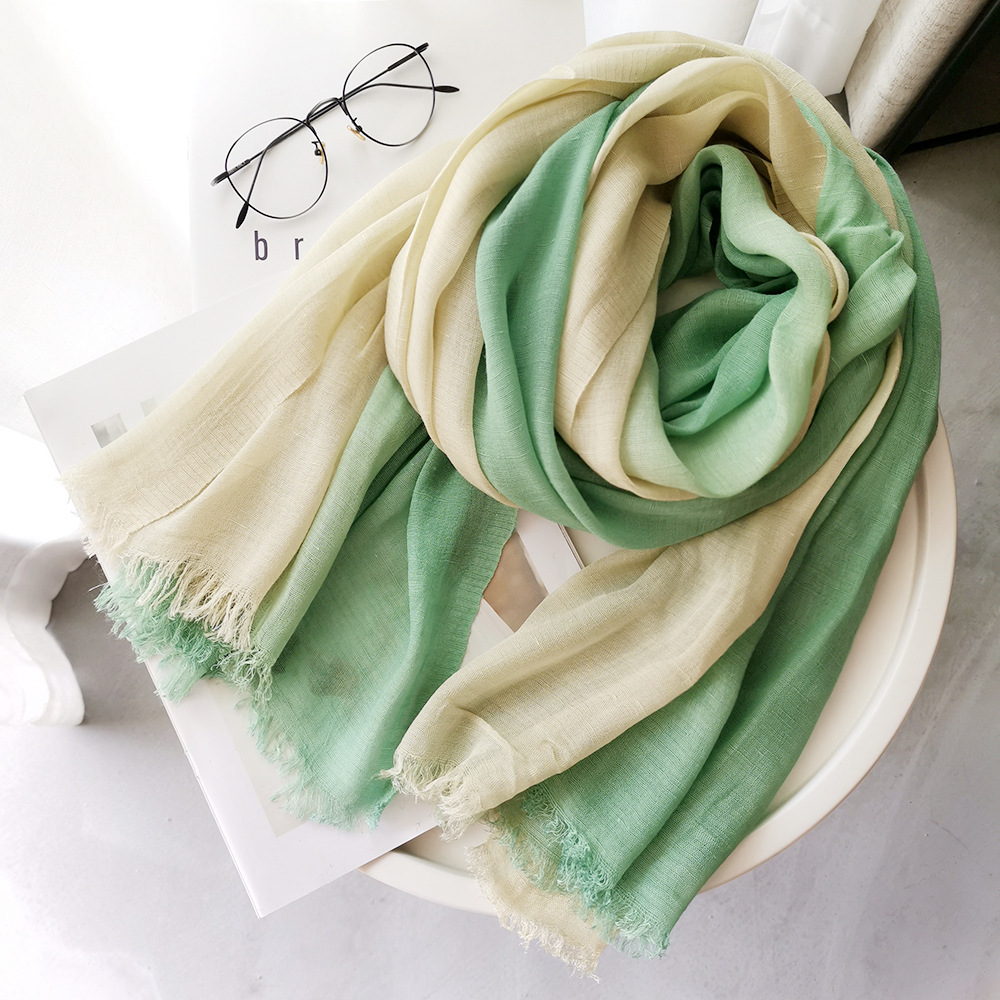 Picture of Foreign Trade Cotton Linen Scarf Scarf Women's Autumn and Winter Gradient Color-matching Japanese and Korean Lady Mori Girl Style Slub Yarn Shawl