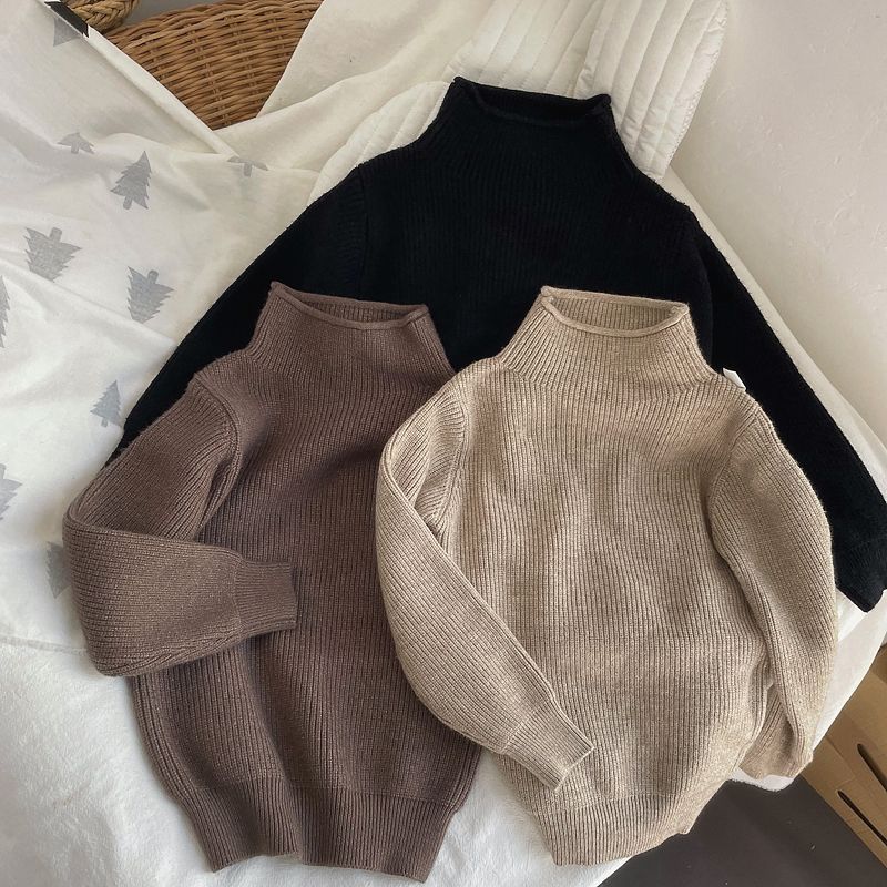 Picture of [in stock] South Korea children's baby half high collar solid color base shirt for boys and girls spring and autumn pullover new knitted