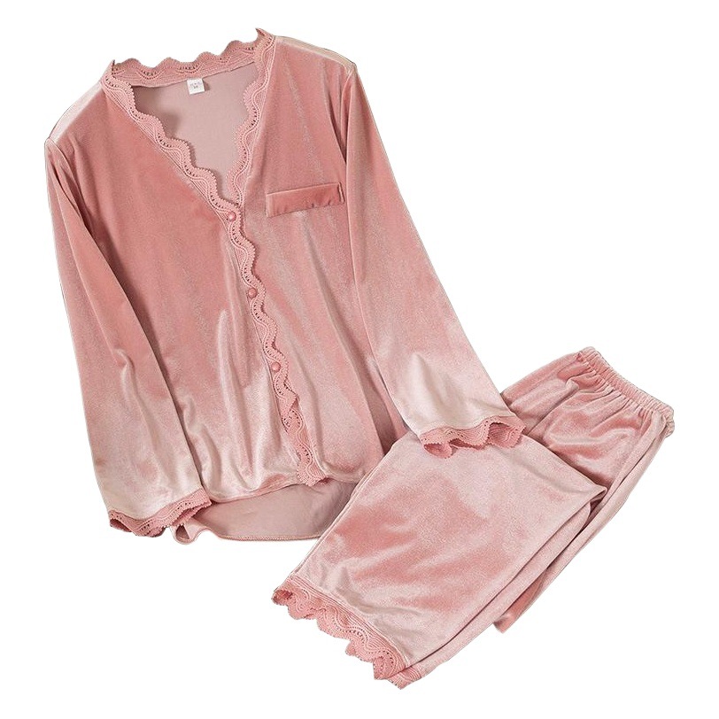 2025 New Gold Velvet Pajamas for Women Autumn and Winter Long-Sleeved Pants Two-Piece Cardigan Home Clothes Can Be Worn Outside the Suit